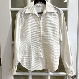 Rayure "Marie" Cotton Blouse Size 44 Size XL
Made In France! Collar Shirt Pleats